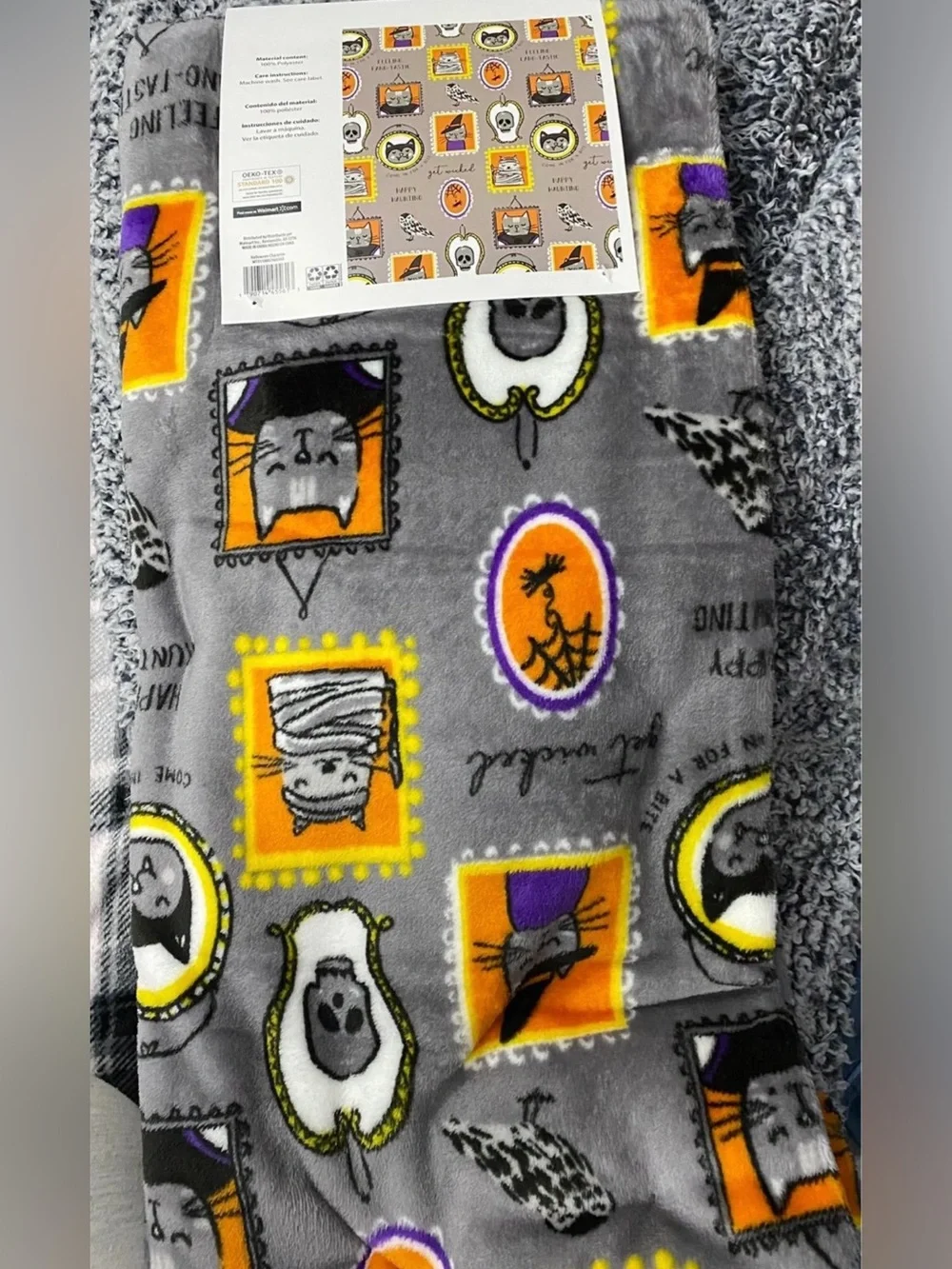 Way to Celebrate Framed Halloween Characters Velvet Plush Throw. 50” By 60”.